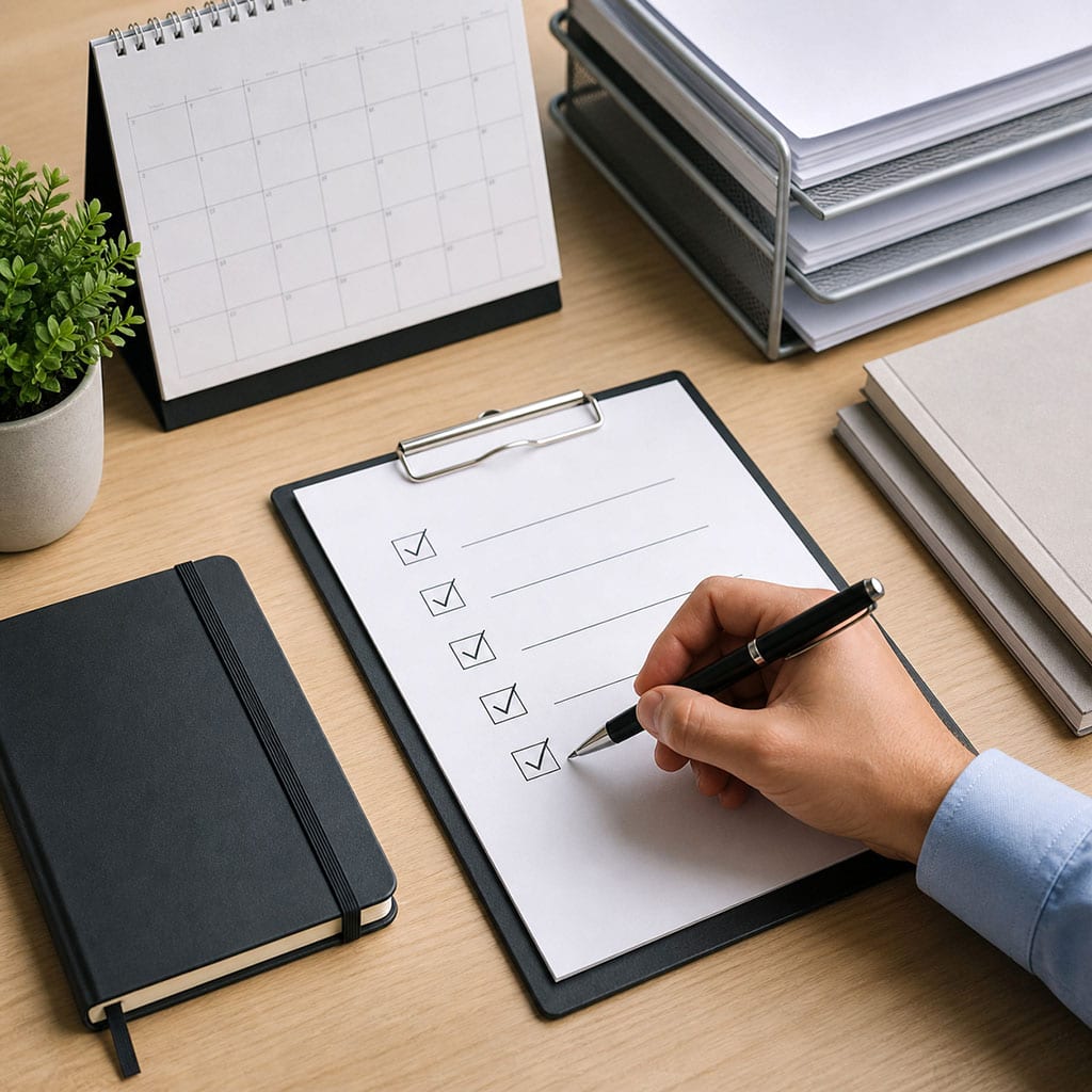 Checkliste und Kalender als Symbol für sichere Fotoprojektplanung
