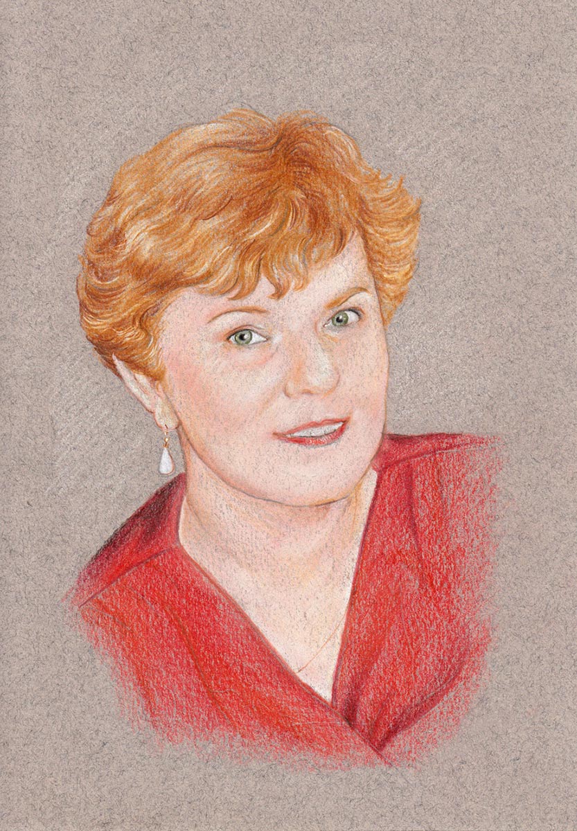 Portrait malen lassen, hier eine Zeichnung einer Frau mit roten Haaren