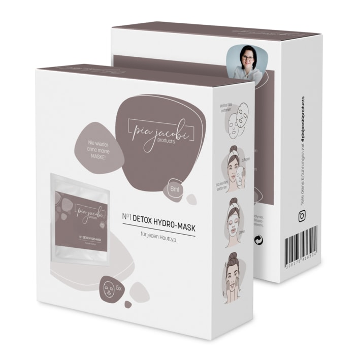 Verpackung und Produktdarstellung eines Kosmetikartikels vor weißem Hintergrund