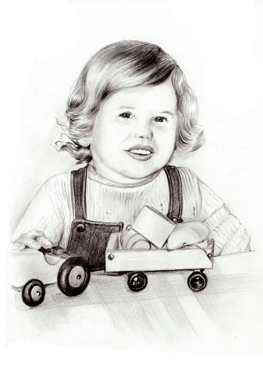 Porträt eines Kindes mit Spielzeug zeichnen lassen